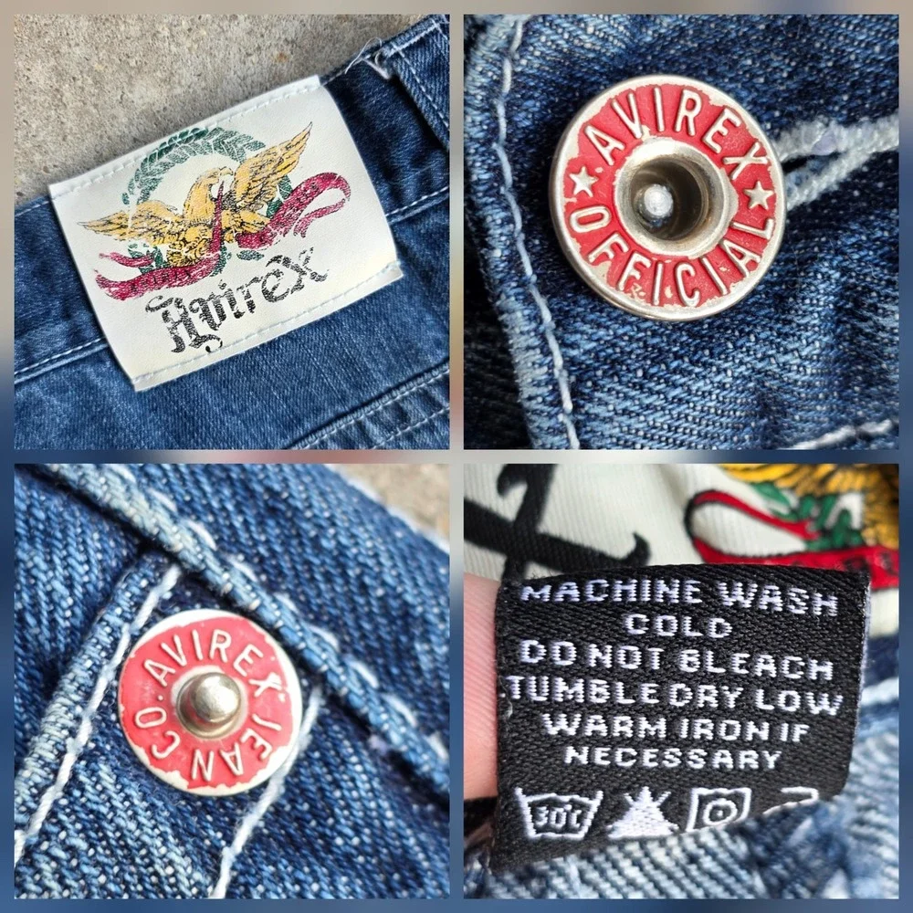 Avirex Baggy Wide Leg Jeans Size 38 (36x31) Blue Y2K Skater Grunge 90s Vintage